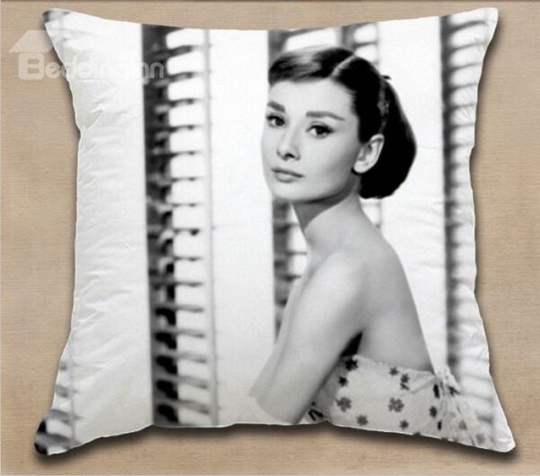 New Arrival Graceful Audrey Hepburn in White Dress Print Throw Pillow