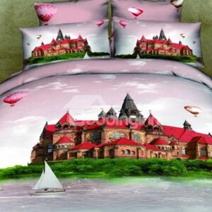 New Arrival Top Class 100% Cotton Paris Castle 3D Printed 4 Piece Bedding Sets