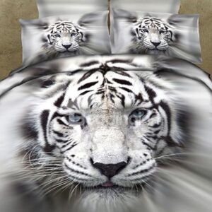 New Arrival 100% Cotton Lifelike White Tiger 3D Printed 4-Piece Bedding Sets/Duvet Cover Sets