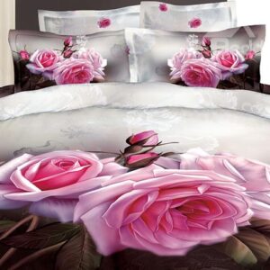 New Arrival Beautiful Rose Flowers with Buds Patterns 4 Piece Bedding Sets