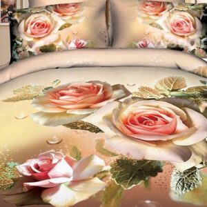 New Arrival Cotton Elegant Flower Blossoms Print 4 Piece Bedding Sets