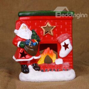 New Arrival Lovely Santa Claus Standing by a Fireplace Hollowed Candle Holder