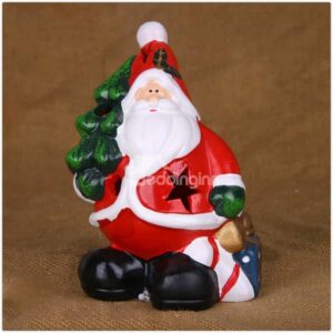 Sweet Santa Claus Holding Gifts and Christmas Tree Hollowed Candle Holder
