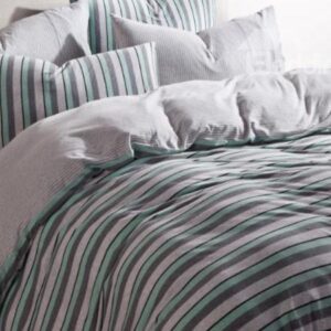 New Arrival Lovely Green Stripes Print Kintting Cotton Bedding Sets with Fitted Sheet