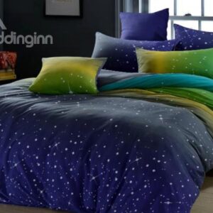 Lovely Starry Sky Print Comfortable Kintting Bedding Sets with Fitted Sheet