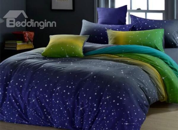 Lovely Starry Sky Print Comfortable Kintting Bedding Sets with Fitted Sheet
