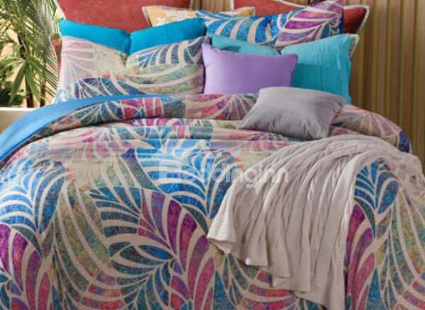 Lovely Colorful Leaves Patterns Comfortable Kintting Bedding Sets with Fitted Sheet