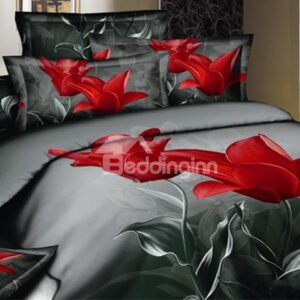 New Arrival Top Class Cotton Elegant Tulip Print 4 Piece Bedding Sets