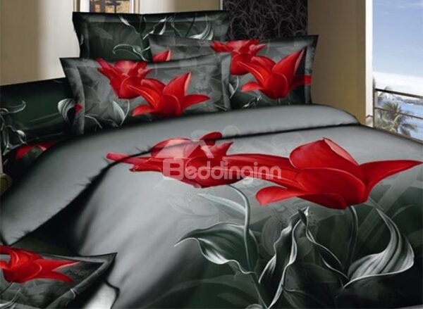 New Arrival Top Class Cotton Elegant Tulip Print 4 Piece Bedding Sets