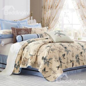 New Arrival Lovely Birds and Flowers Blue Color 3-Piece Bed in a Bag Sets