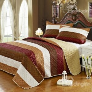 New Arrival Elegant Brown and Golden Stripes 3-piece Bed in a Bag Sets