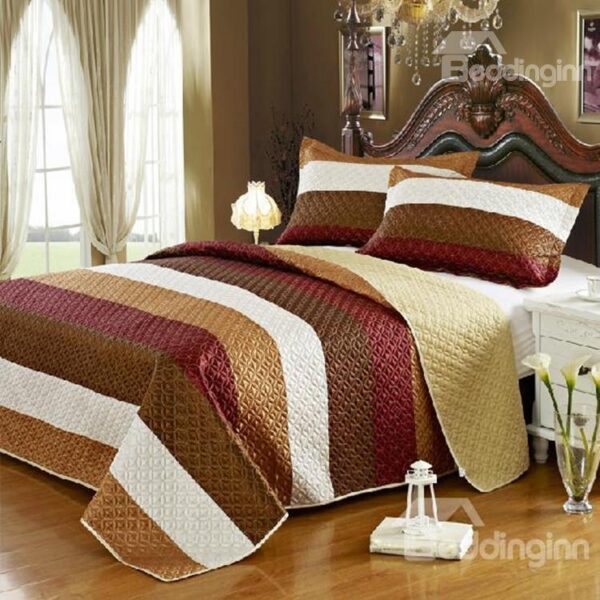New Arrival Elegant Brown and Golden Stripes 3-piece Bed in a Bag Sets