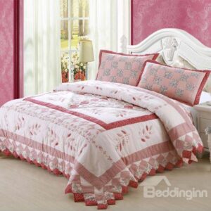 New Arrival Lovely Checks and Leaves Red Color Hand-made 3-piece Bed in a Bag Sets