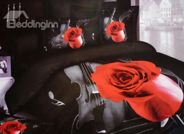 New Arrival High Quality Rose Musical Movement 3D Print 4 Piece Bedding Sets