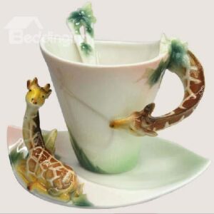 New Arrival Cute Giraffe Style Enamel Porcelain Coffee Cup Sets