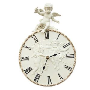 New Arrival Antique Lovely Cupid Angel Design Floral Border Resin Wall Clock