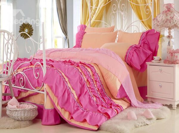 New Arrival Lovely Yellow Color Rose Chiffon Floral Borders 4 Piece Bedding Sets