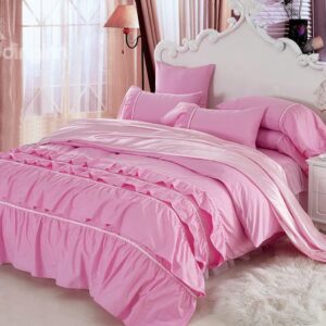 New Arrival Beautiful All Pink Floral Borders Chiffon 4 Piece Bedding Sets