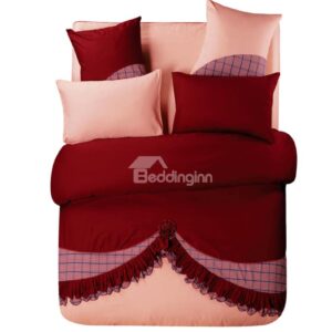 New Arrival Lovely Brown Color Floral Borders 6 Piece Bedding Sets with Fitted Sheet