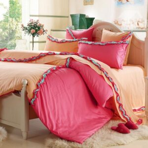 New Arrival Sweet Yellow and Red Color Blue Floral Borders 6 Piece Bedding Sets with Fitted Sheet