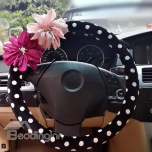 New Arrival Lovely Flowers Black and White Dots Sterring Wheel Cover