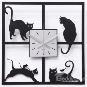 New Arrival Modern Style Lovely Cats Design Square Wall Clock