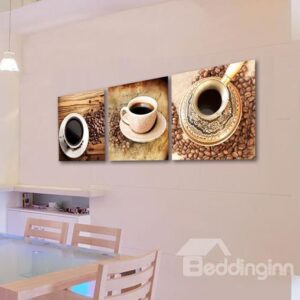 New Arrival Beautiful Coffee Cup Sets and Coffee Beans Print 3-piece Cross Film Wall Art Prints