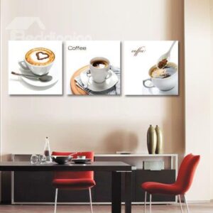High Quality Elegant Coffee Cup Sets and Letters Print 3-piece Cross Film Wall Art Prints