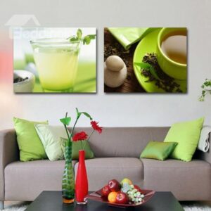 New Arrival Lovely Juice and Tea Print 2-piece Cross Film Green Wall Art Prints