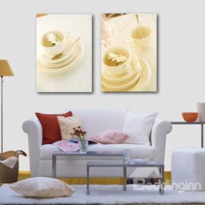 New Arrival Beautiful Herbal Tea and Tea Cup Sets Print 2-piece Cross Film Wall Art Prints