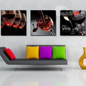 New Arrival Artistic Red Wine in Wine Glass Print 3-piece Cross Film Wall Art Prints