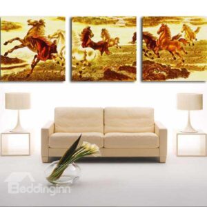 New Arrival Beautiful Running Horses Herd Print 3-piece Cross Film Wall Art Prints