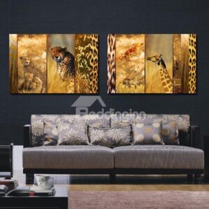 New Arrival Beautiful Leopard and Giraffe Print 2-piece Cross Film Wall Art Prints