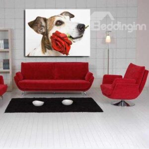 New Arrival Lovely Dog Biting a Rose in the Mouth Print Cross Film Wall Art Prints