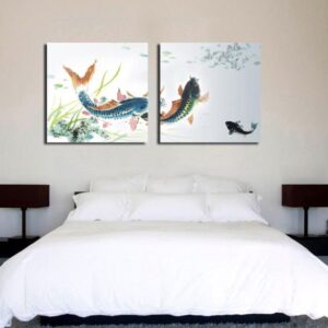 New Arrival Lovely Carp in the River Print 2-piece Cross Film Wall Art Prints
