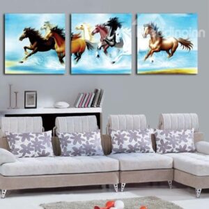 New Arrival Galloping Horses Print 3-piece Cross Film Wall Art Prints