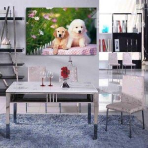 New Arrival Lovely Puppies and Flowers Print Cross Film Wall Art Prints