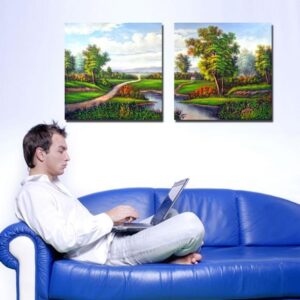 New Arrival Beautiful Country Scenery Print 2-piece Cross Film Wall Art Prints