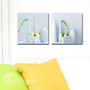 New Arrival Lovely White Vase Greenery Print 2-piece Cross Film Wall Art Prints