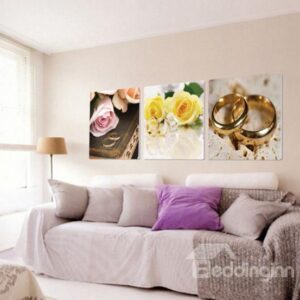 New Arrival Beautiful Flowers and Rings Print 3-piece Cross Film Wall Art Prints