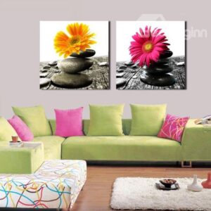New Arrival Beautiful Daisy and Cobblestones Print 2-piece Cross Film Wall Art Prints