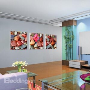 New Arrival Colorful Stones and Flower Print 3-piece Cross Film Wall Art Prints