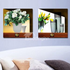New Arrival Elegant Flowers in the Vase Print 2-piece Cross Film Wall Art Prints