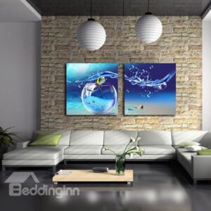 New Arrival Beautiful Blue Tank and Water Drop Print 2-piece Cross Film Wall Art Prints