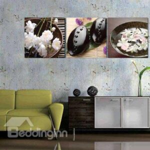 New Arrival Beautiful White Flowers and Black Stones Print 3-piece Cross Film Wall Art Prints