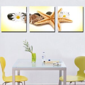 New Arrival Lovely Flower and Starfish Print 3-piece Cross Film Wall Art Prints