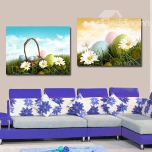 New Arrival Lovely Daisy and Colorful Eggs Print 2-piece Cross Film Wall Art Prints