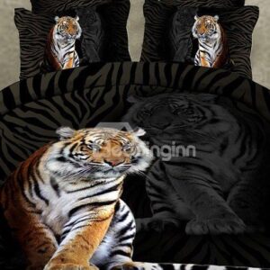 Skincare Tiger Print 4-Piece Polyester 3D Bedding Sets