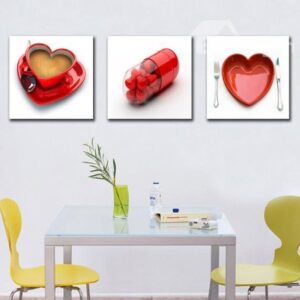 New Arrival Beautiful Red Heart Shape Pills and Cups Print 3-piece Cross Film Wall Art Prints