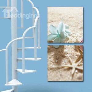 New Arrival Elegant Blue Flower and Starfish on the Beach Print 2-piece Cross Film Wall Art Prints